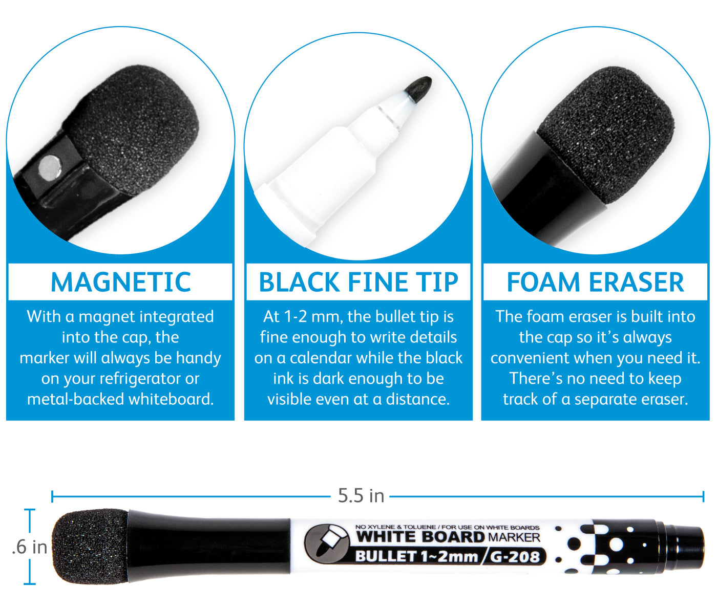 Fine Tip Black Dry-Erase Markers - Bulk Pack of 36