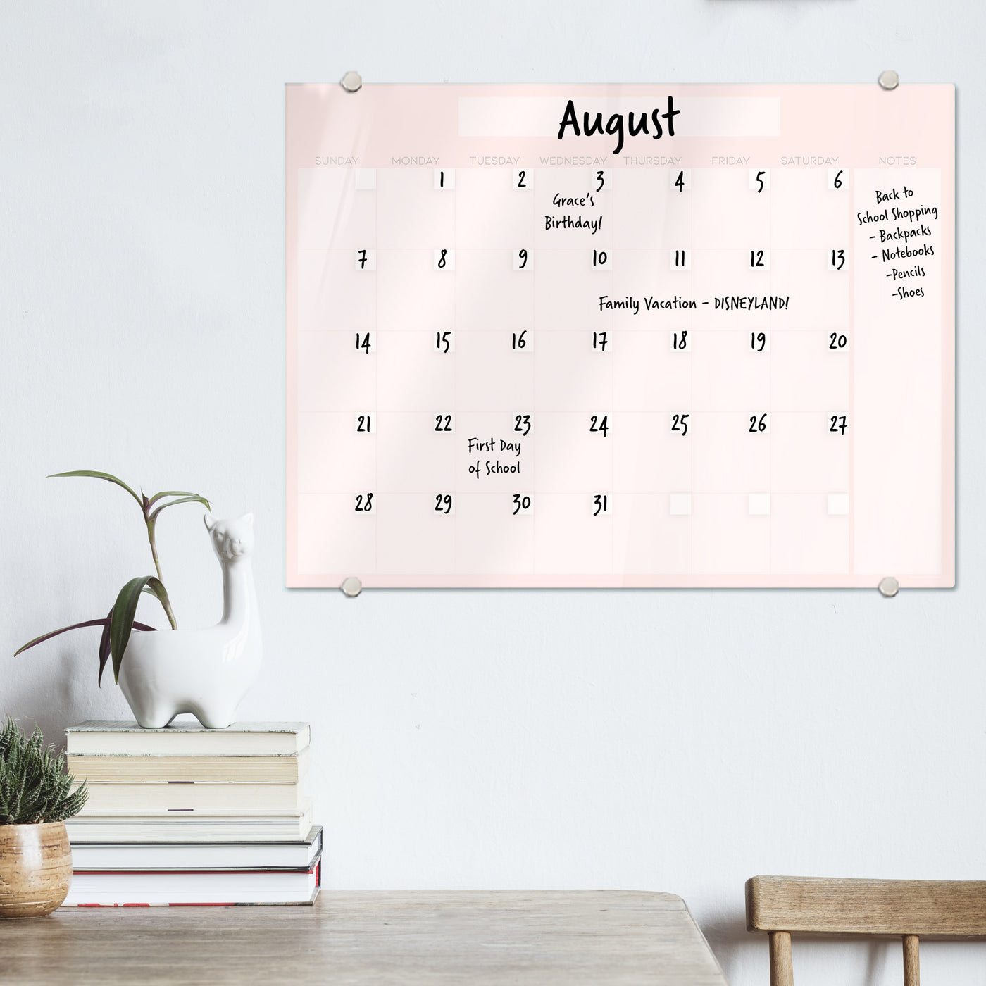 Blush Calendar Glassboard