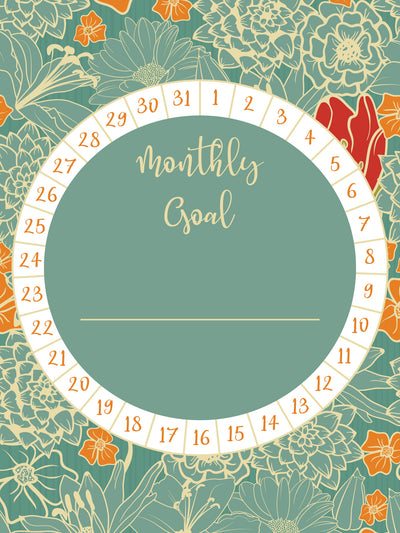 Monthly Goal Teal Floral Glassboard