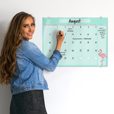Flamingo on Teal Calendar Glassboard