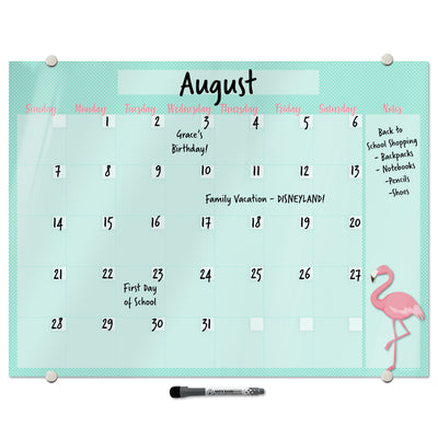 Flamingo on Teal Calendar Glassboard