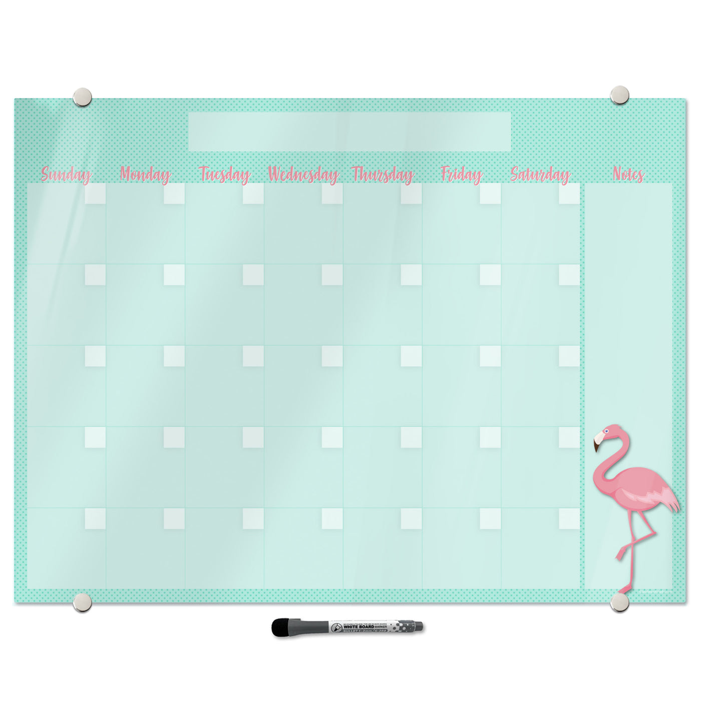 Flamingo on Teal Calendar Glassboard