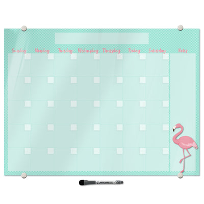 Flamingo on Teal Calendar Glassboard