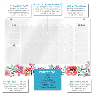 Command Center Calendar in Floral Glassboard
