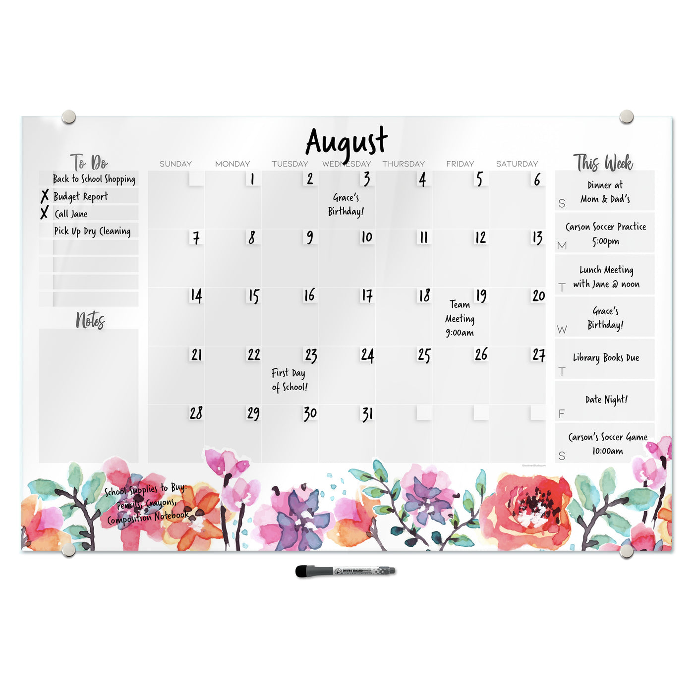 Command Center Calendar in Floral Glassboard