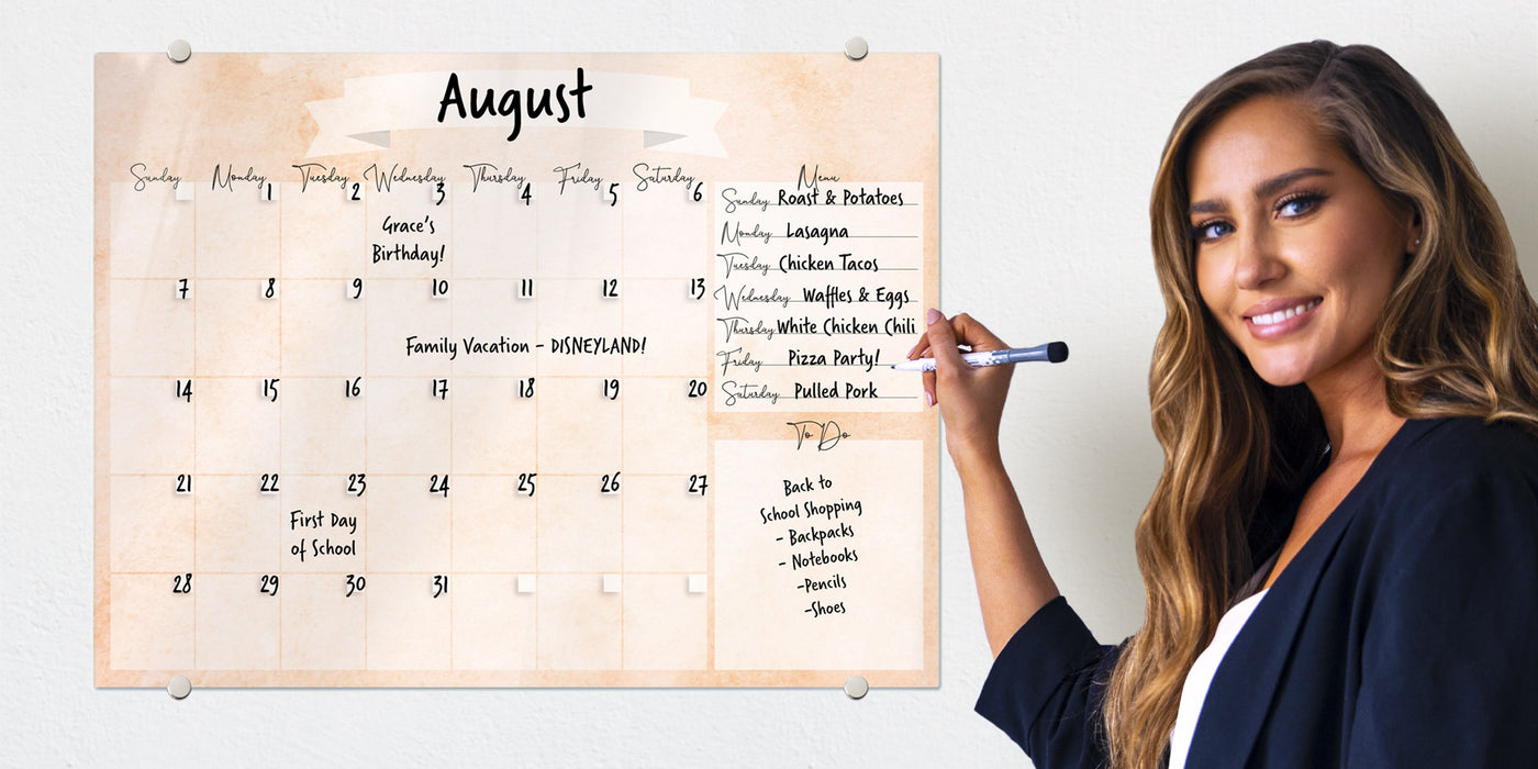 Watercolor Calendar with Menu in Grapefruit Glassboard