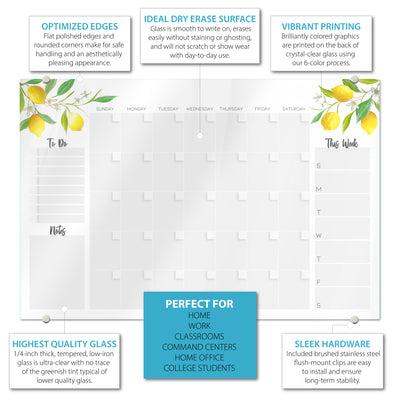 Command Center Calendar in Lemon Glassboard
