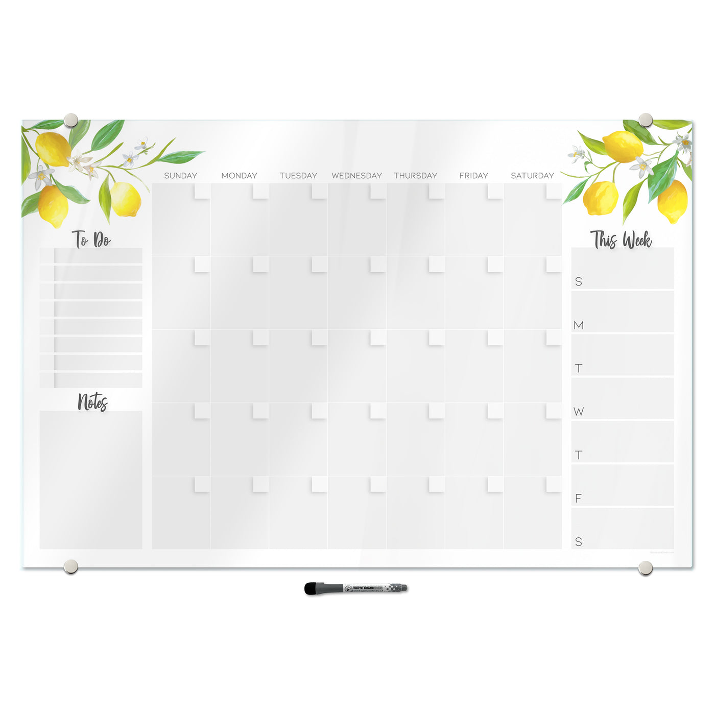 Command Center Calendar in Lemon Glassboard