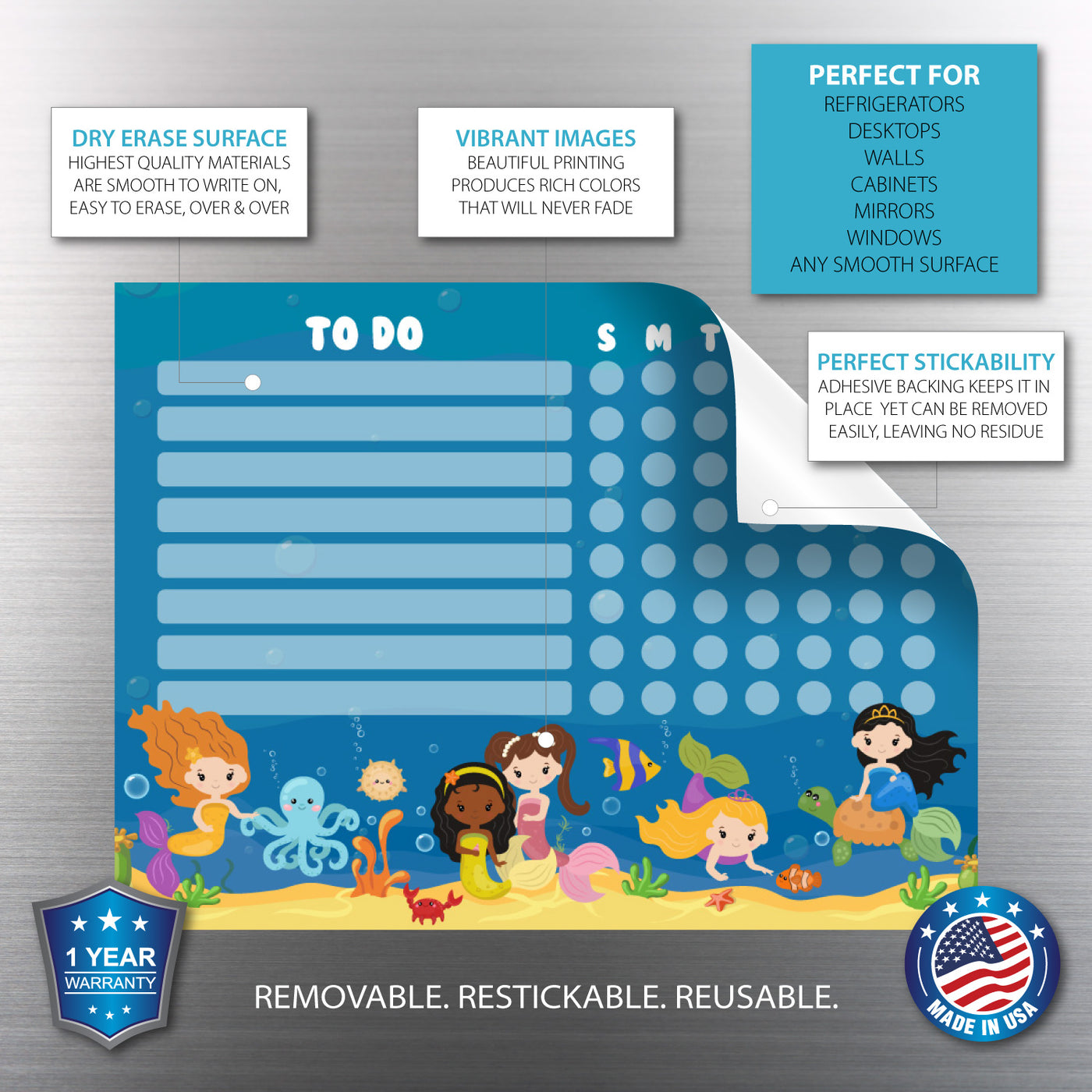 Mermaid Kids Task Chart Sticker Doodles
