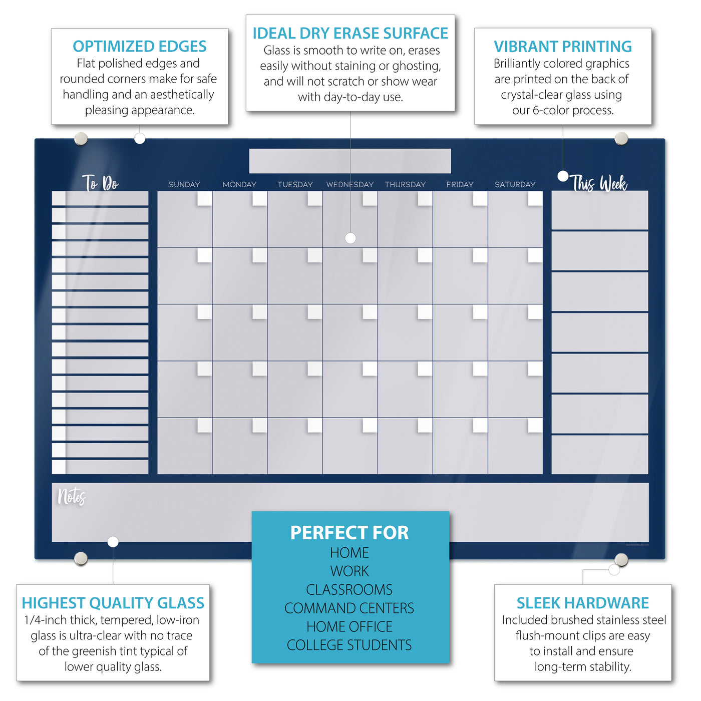 Command Center Calendar in Navy Glassboard