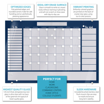 Command Center Calendar in Navy Glassboard