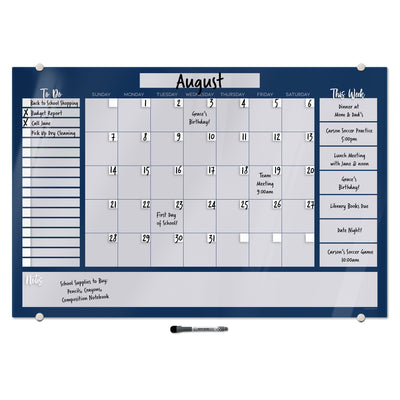 Command Center Calendar in Navy Glassboard