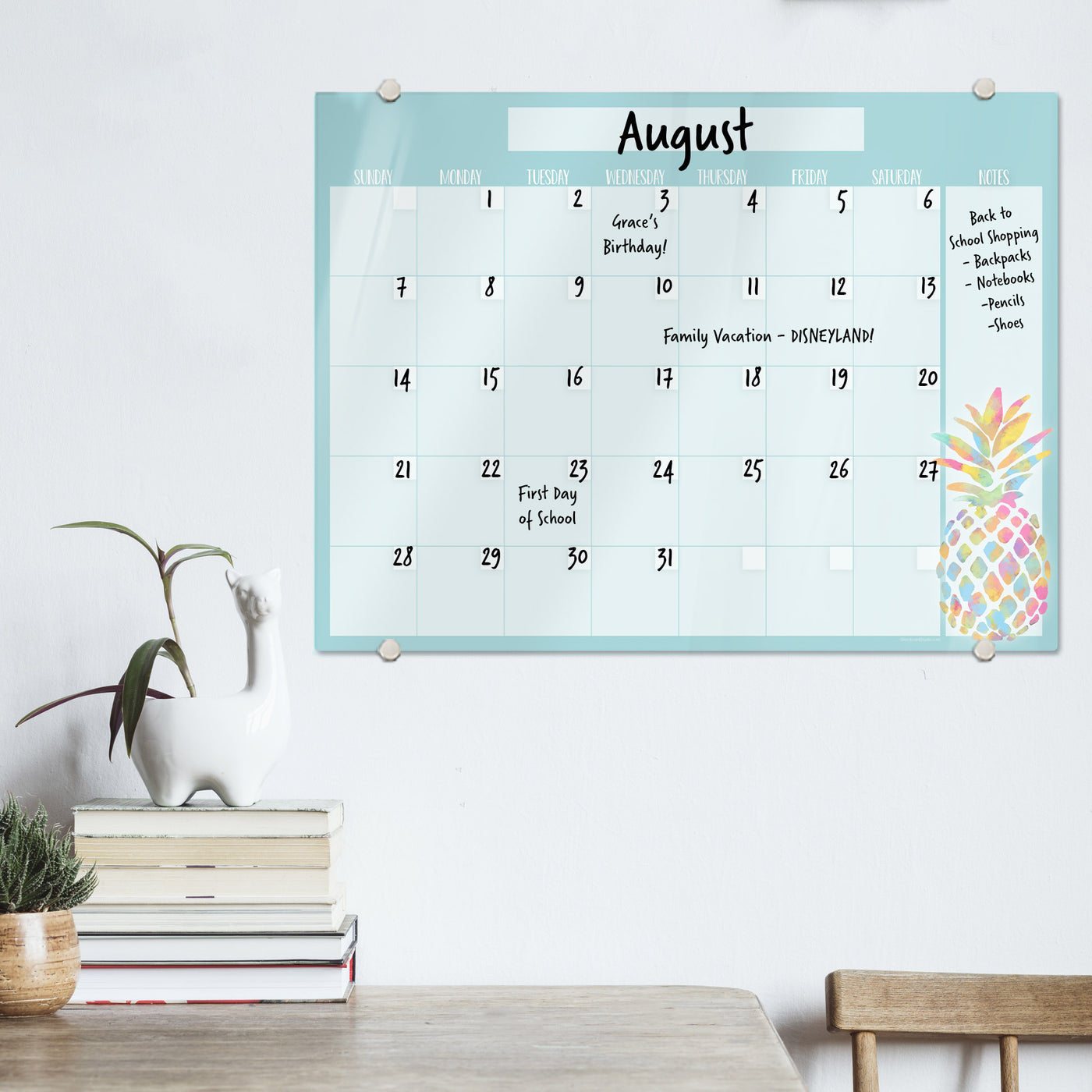 Pineapple Watercolor Calendar Glassboard