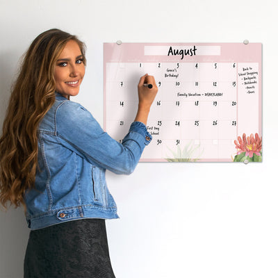 Pink Succulents Calendar Glassboard