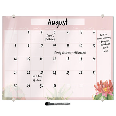 Pink Succulents Calendar Glassboard