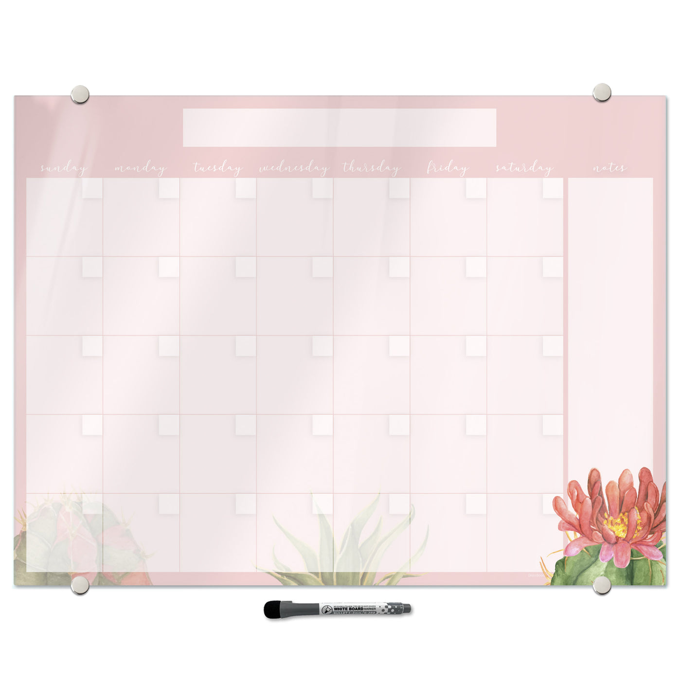Pink Succulents Calendar Glassboard