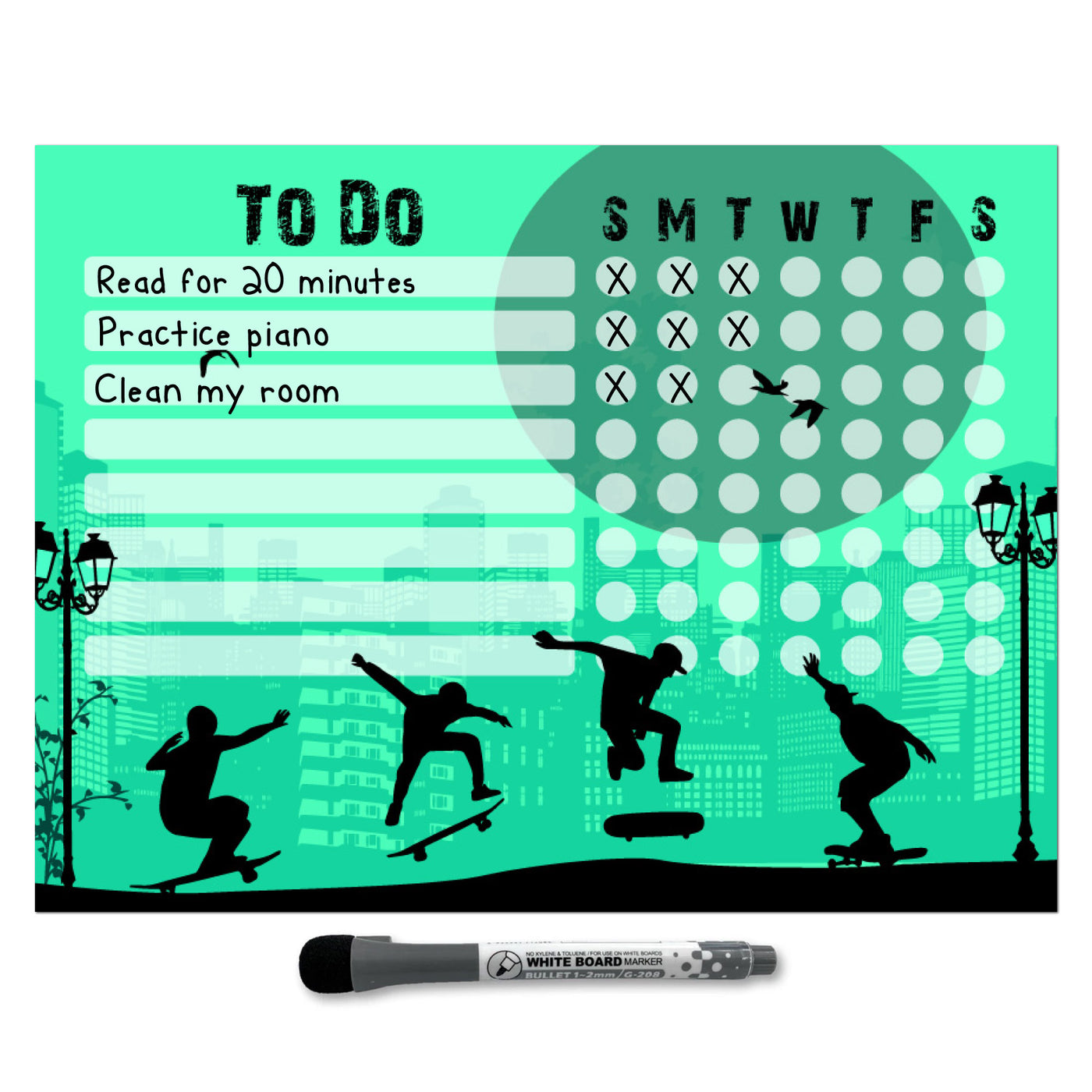 Skateboard Kids Task Chart Sticker Doodles