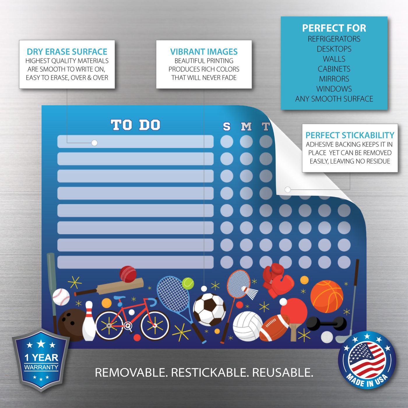 Sports Kids Task Chart Sticker Doodles