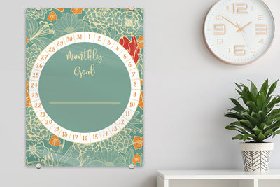 Monthly Goal Teal Floral Glassboard