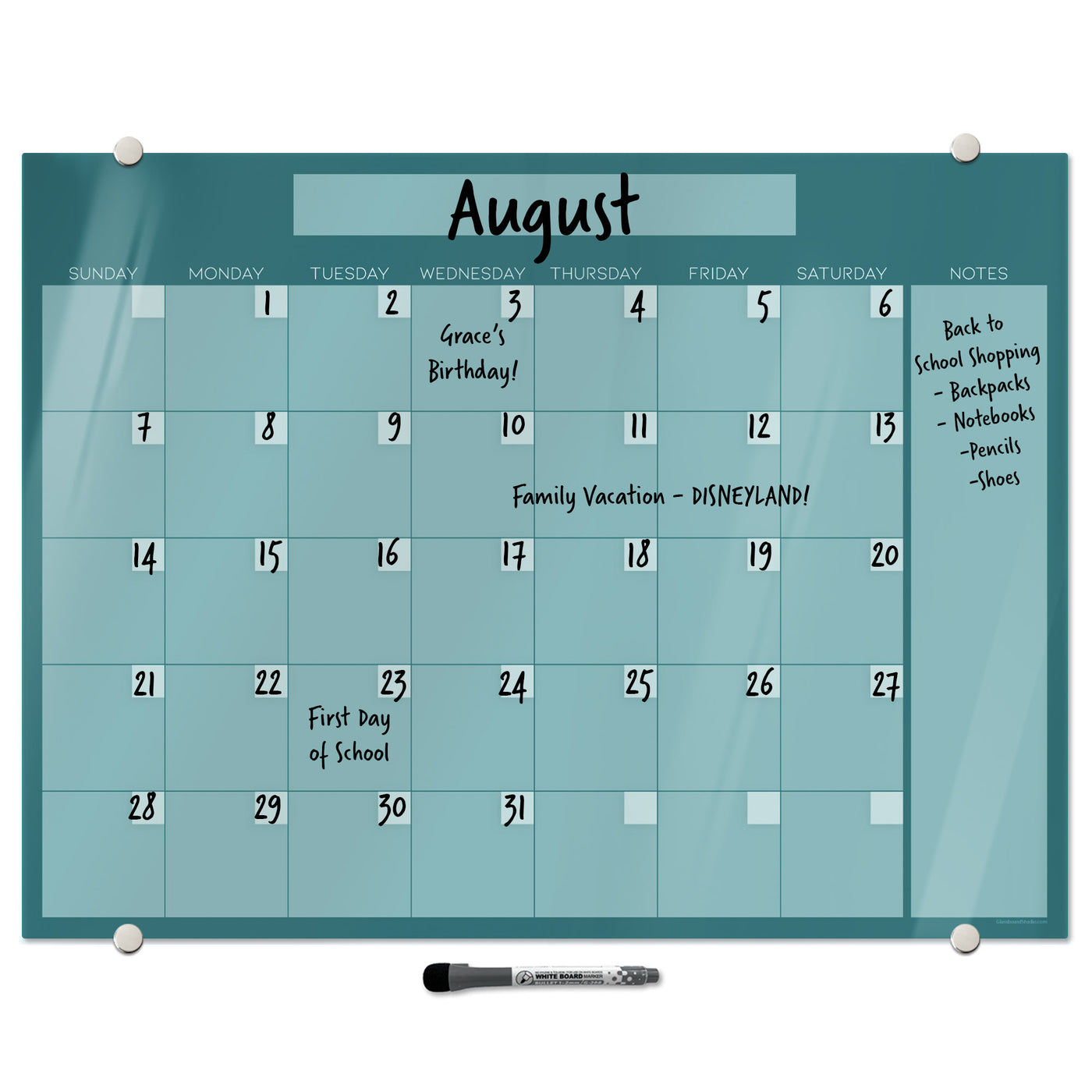 Teal Calendar Glassboard