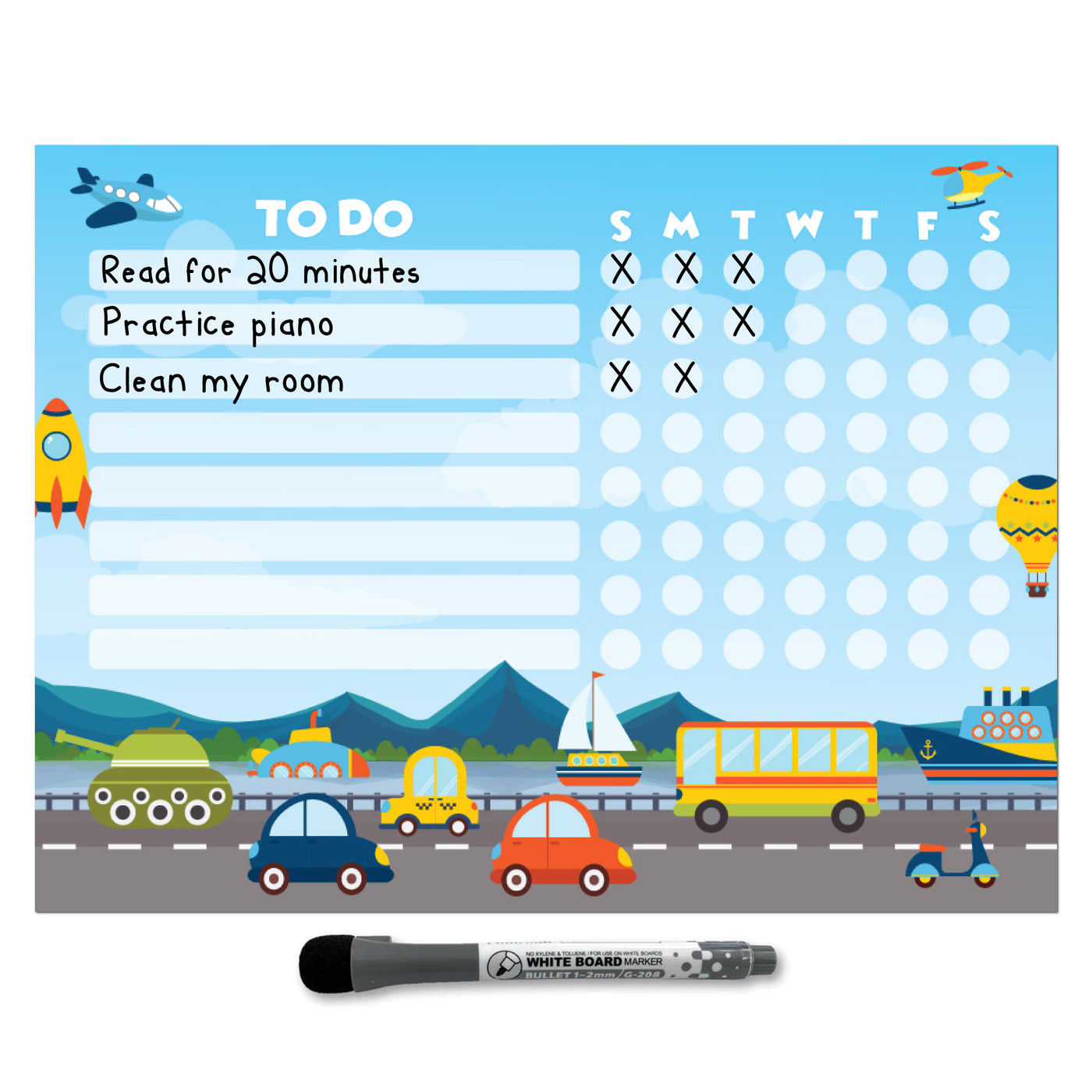 Things That Go Kids Task Chart Sticker Doodles