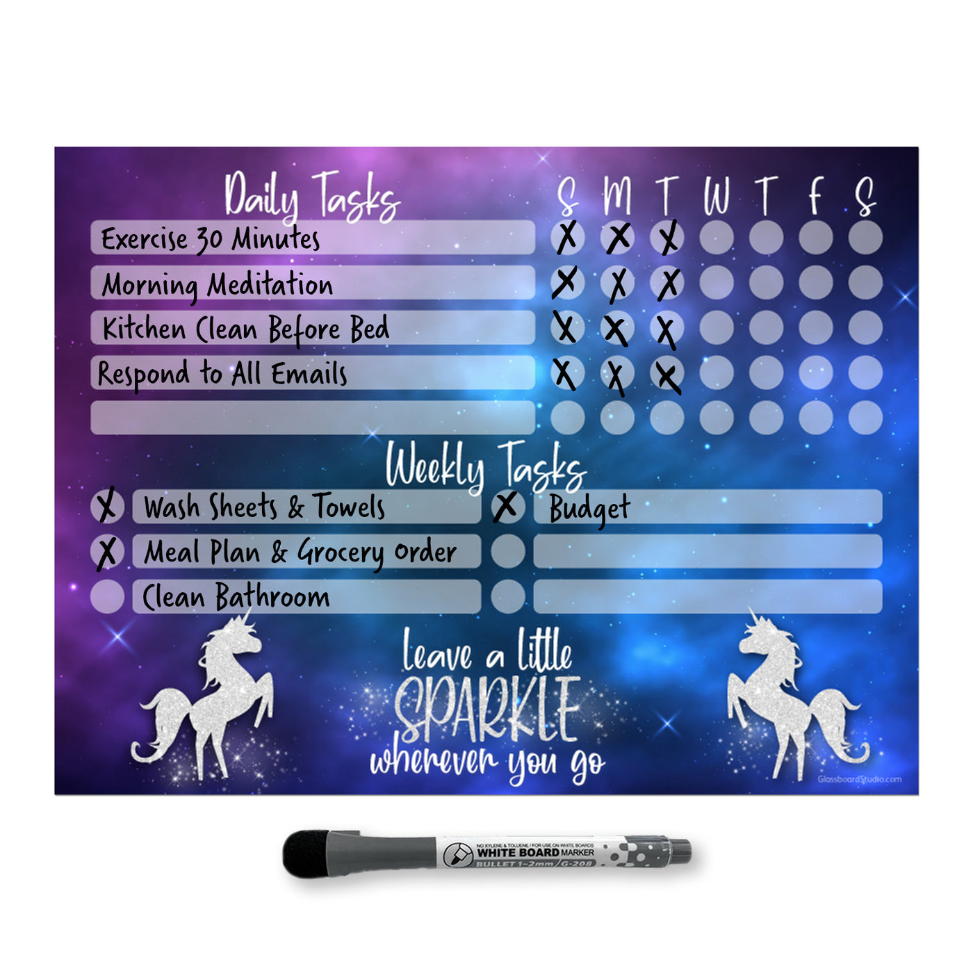 Unicorn Sparkle Daily & Weekly Task Tracker Sticker Doodle