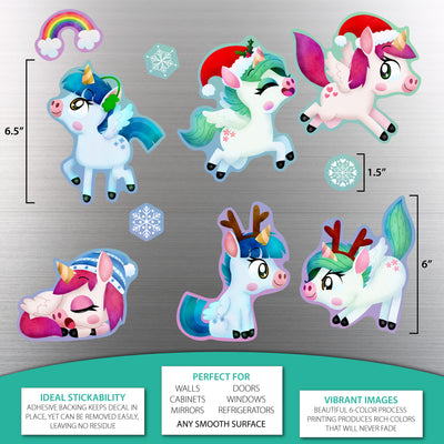 Colorful Unicorns Christmas Sticker Oodle