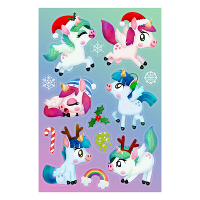 Colorful Unicorns Christmas Sticker Oodle