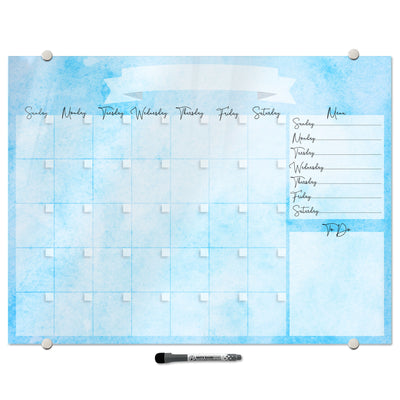 Watercolor Calendar with Menu in Sky Blue Glassboard
