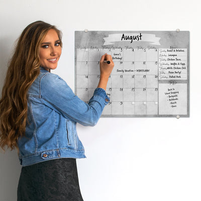 Watercolor Calendar with Menu in Stone Gray Glassboard