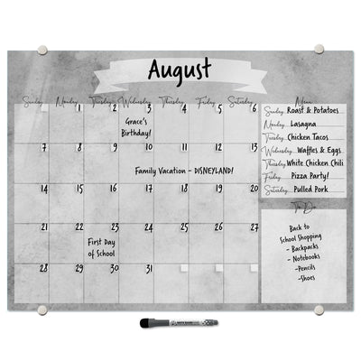 Watercolor Calendar with Menu in Stone Gray Glassboard