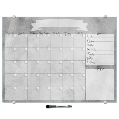 Watercolor Calendar with Menu in Stone Gray Glassboard