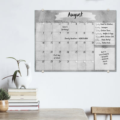 Watercolor Calendar with Menu in Stone Gray Glassboard
