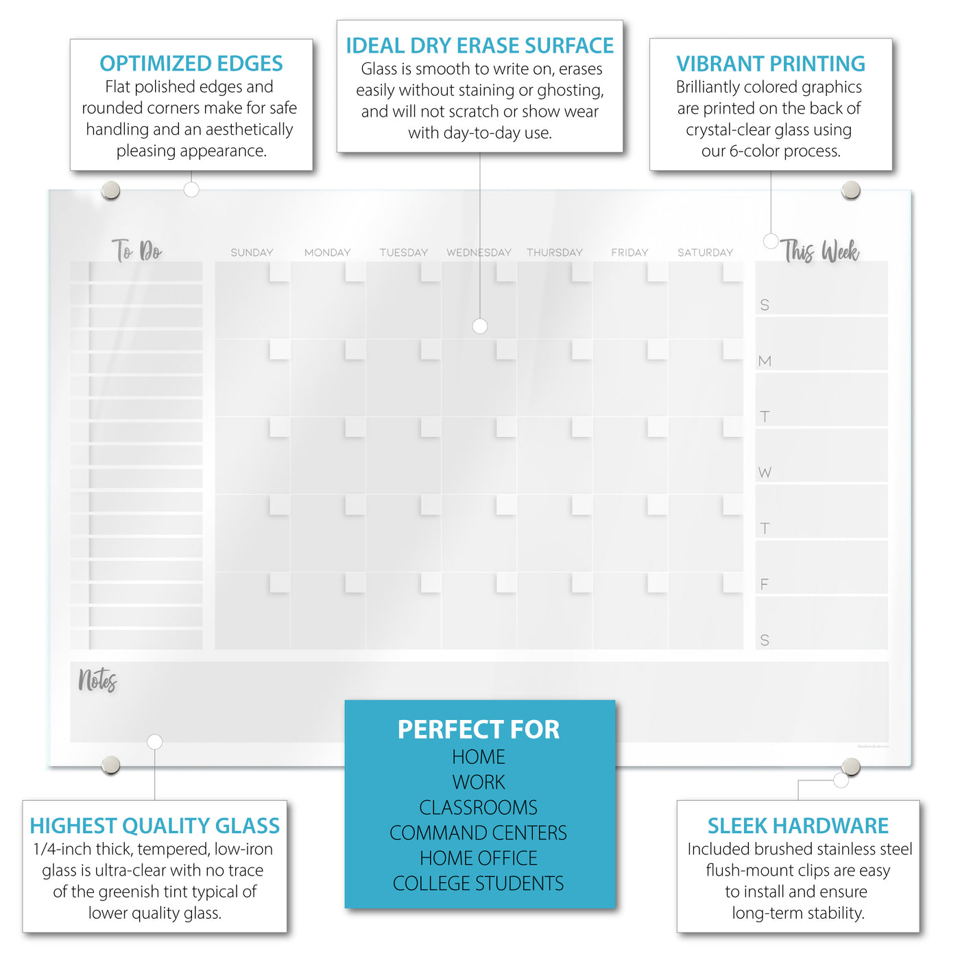 Command Center Calendar in White Glassboard