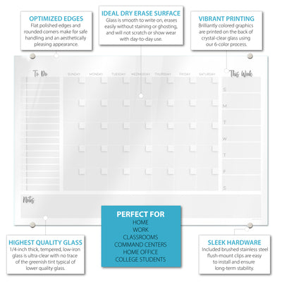 Command Center Calendar in White Glassboard