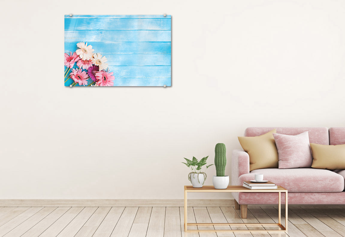 Rustic Flowers on Blue Glassboard