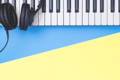 Keyboard and Headphones Glassboard