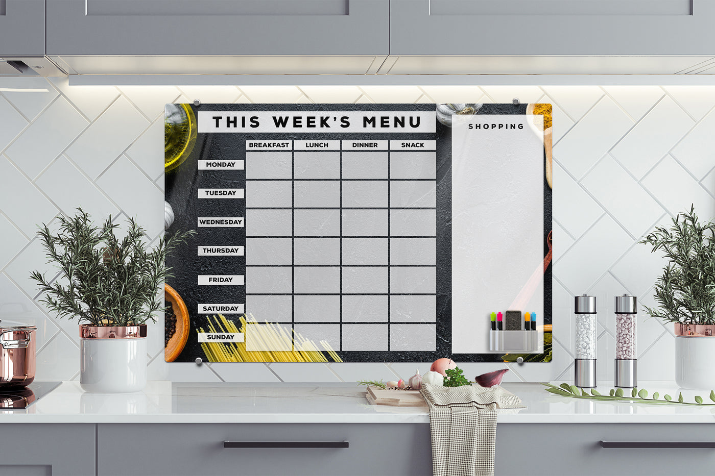 Gourmet Weekly Meal Planner Glassboard