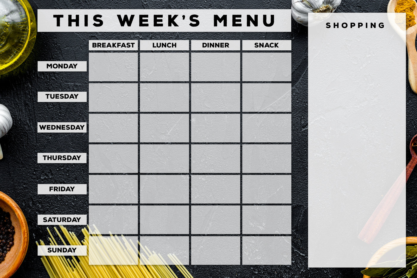 Gourmet Weekly Meal Planner Glassboard