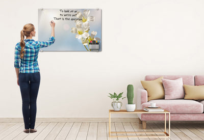 White Spring Flowers Glassboard